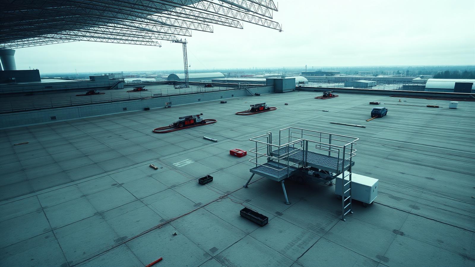 Aerial view of a fully protected industrial rooftop